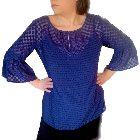 GNW - Medium sheer flowing tunic bell sleeves navy blue - Picture 1 of 8
